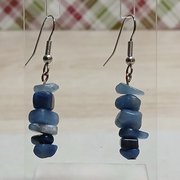 Fashion Hand Crafted Silver Tone with Blue Stone Earrings Costume Jewelry #81 - Picture 11 of 11